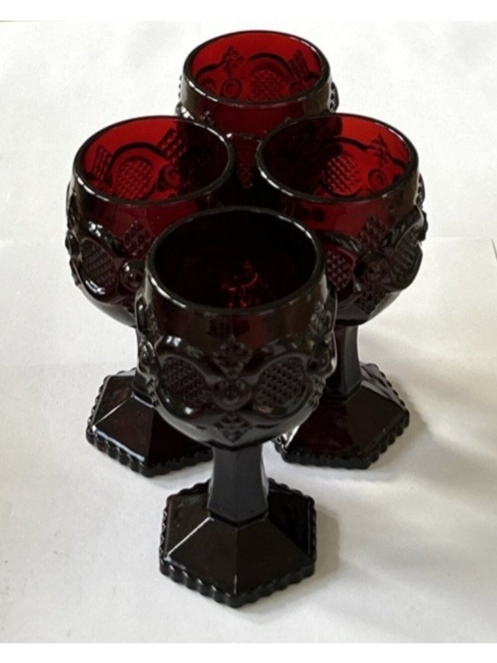 Set of Cape Cod Collection Avon Ruby Red Glass Cordials Goblets Vintage 4.5”